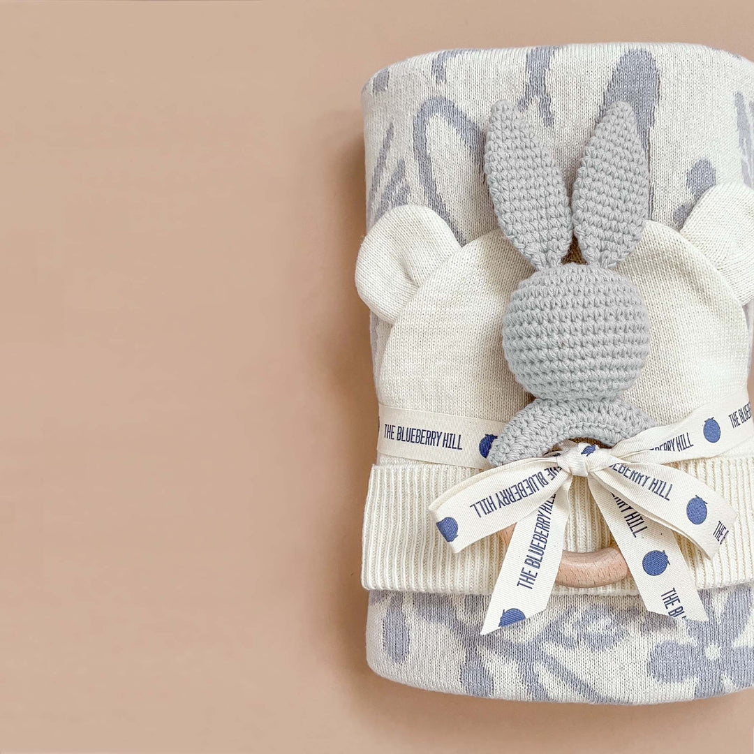 Teether Bunny Grey Cotton Rattle Baby Gift Spring The Blueberry Hill Teether Bunny Grey Cotton Rattle Baby Gift Spring Bonjour Fete - Party Supplies