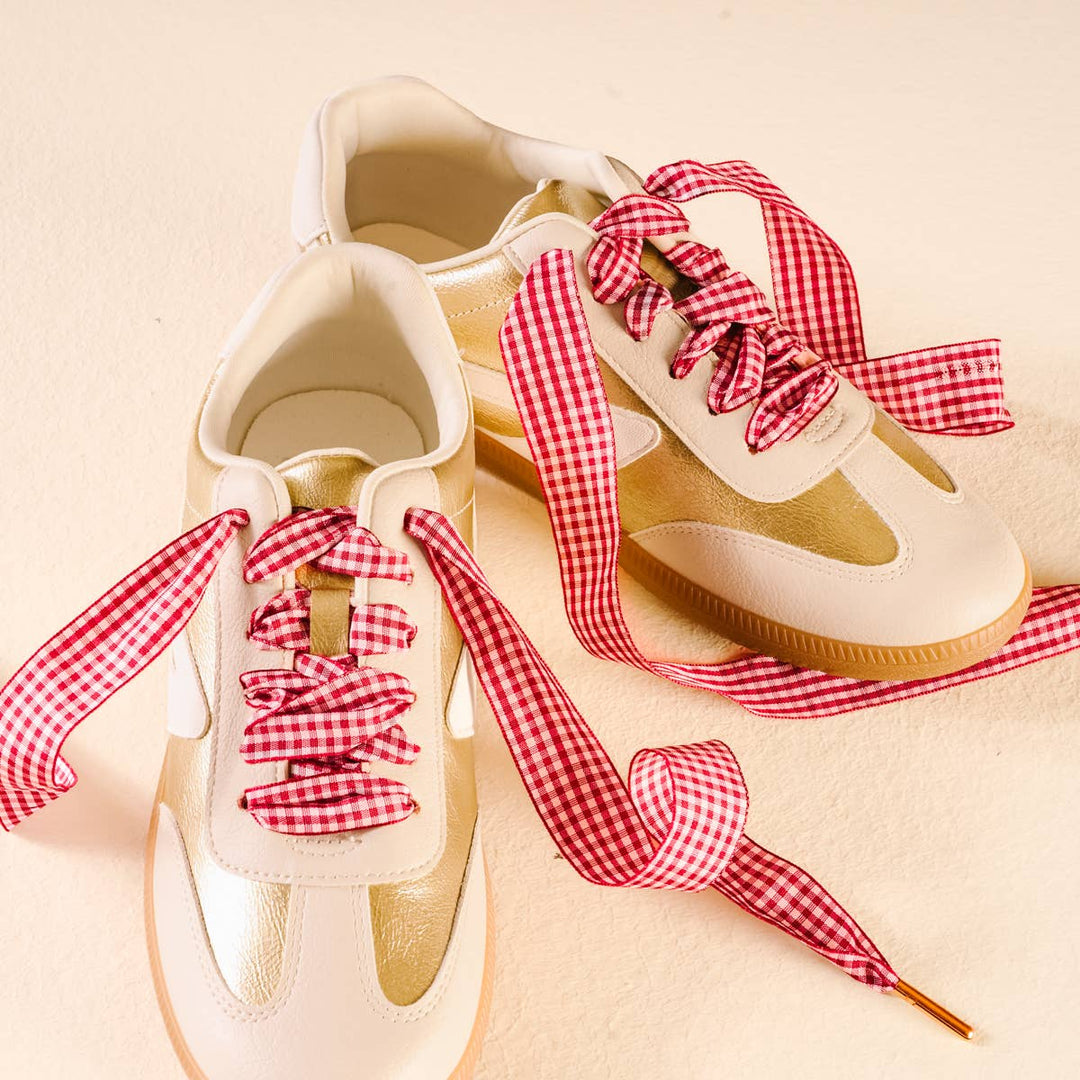 Step It Up Shoelaces–Gingham Red The Darling Effect Step It Up Shoelaces–Gingham Red Bonjour Fete - Party Supplies