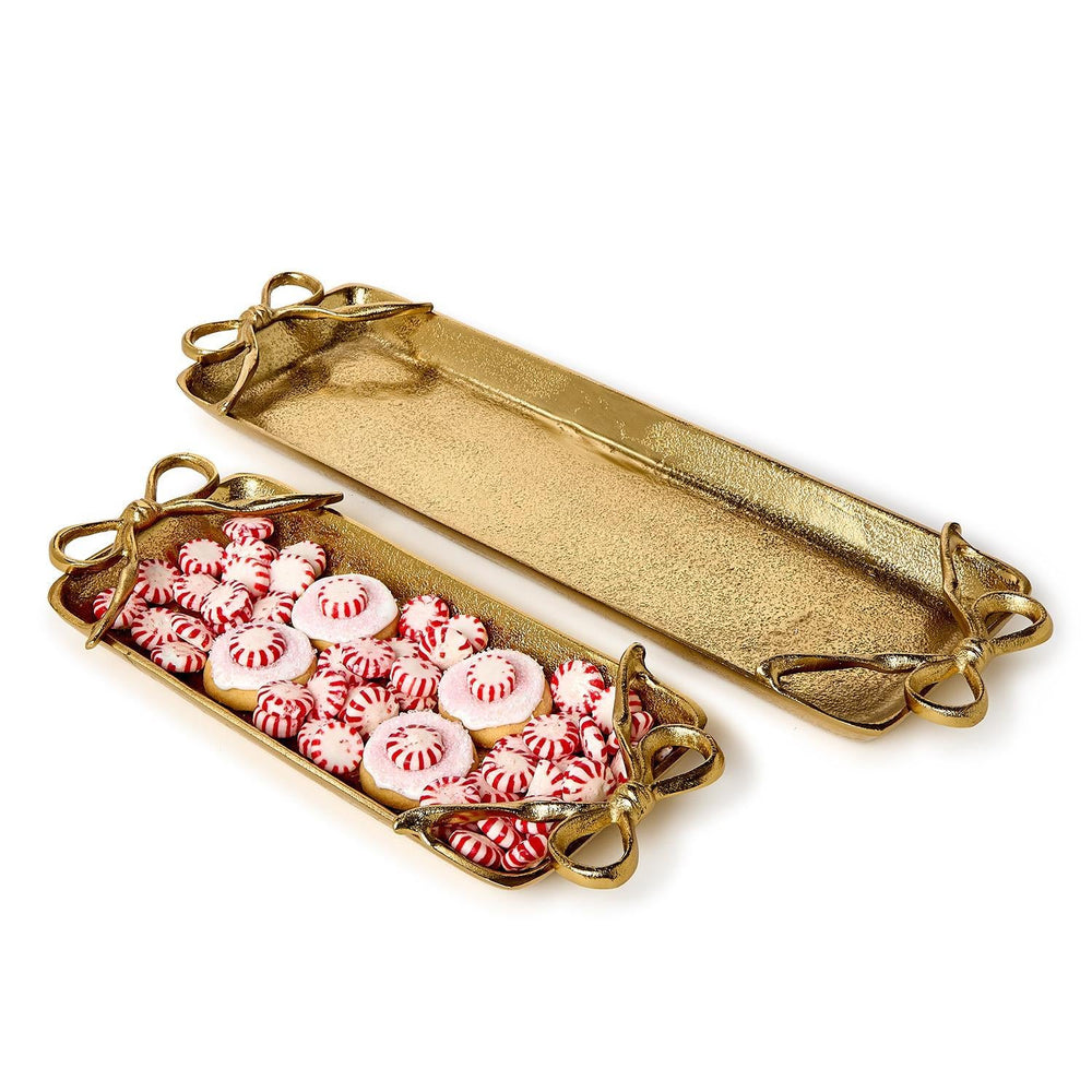 GOLD BOW SERVING TRAY Two's Company Christmas Holiday Kitchen & Entertaining GOLD BOW SERVING TRAY Bonjour Fete - Party Supplies