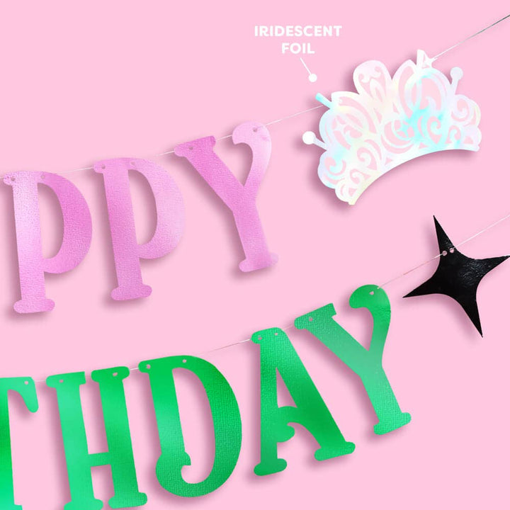 Birthday Witch Banner - pink + green foil banner, Emerald, Wizard xo, Fetti Birthday Witch Banner - pink + green foil banner, Emerald, Wizard Bonjour Fete - Party Supplies