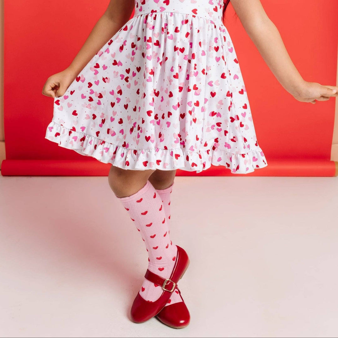 TRUE LOVE SCALLOPED KNEE HIGH SOCKS Little Stocking Co. Valentine's Day Accessories TRUE LOVE SCALLOPED KNEE HIGH SOCKS Bonjour Fete - Party Supplies