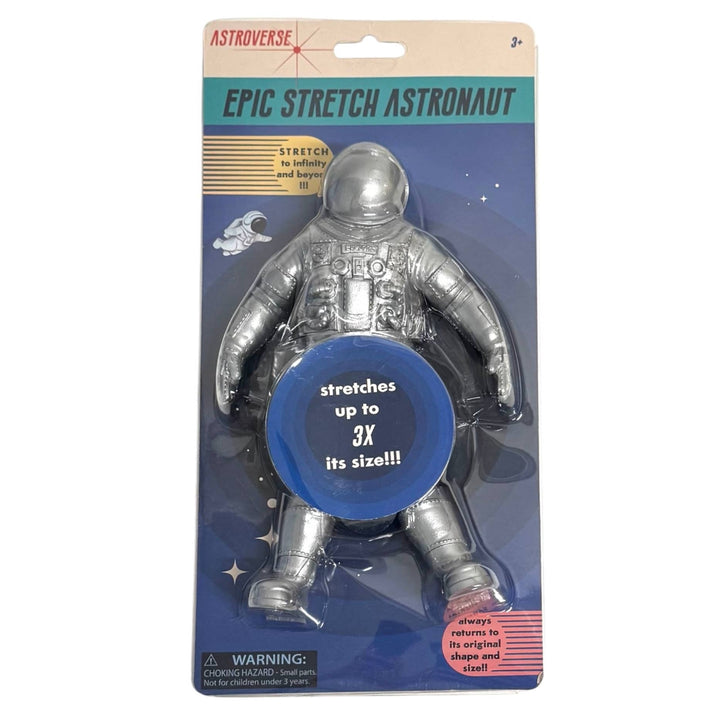 Astroverse Epic Stretch Astronaut packaging front with silver figure and stretch callouts for space birthdays