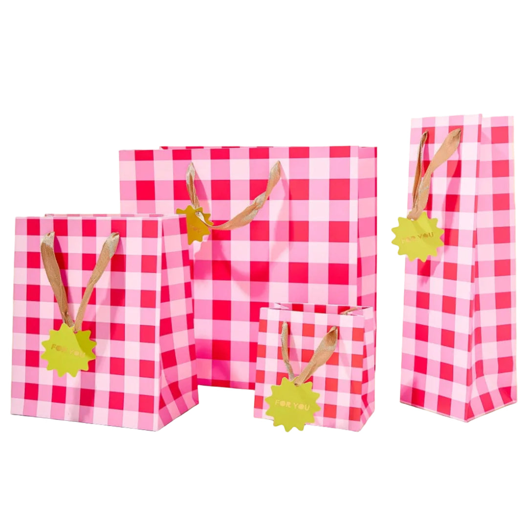 Red + Pink Gingham Gift Bags (4 Sizes) - Min. 4: Large Taylor Elliott Designs Red + Pink Gingham Gift Bags (4 Sizes) - Min. 4: Large Bonjour Fete - Party Supplies