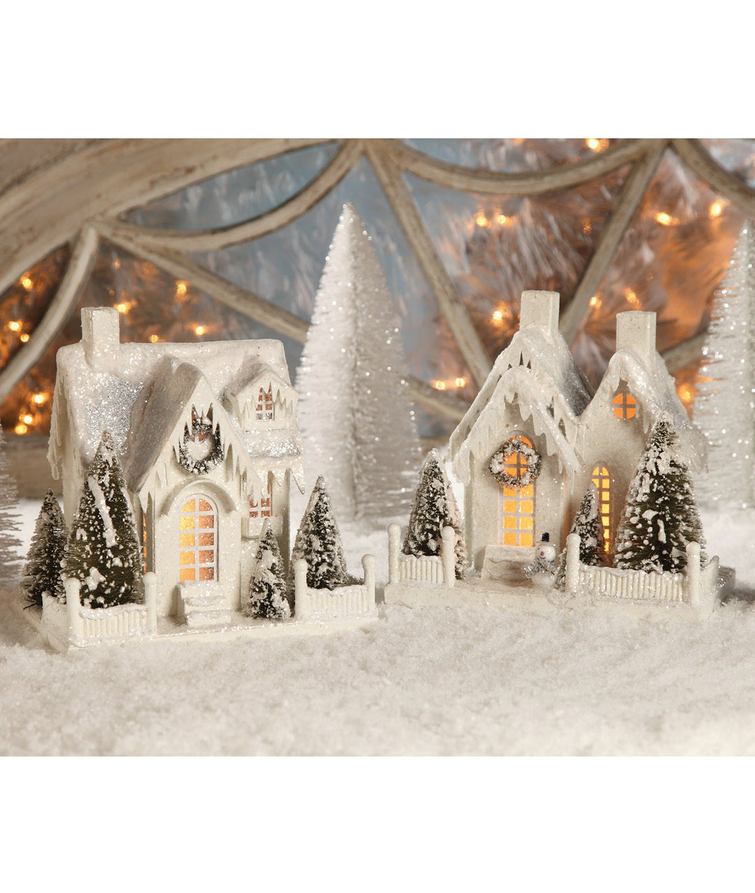 Large ivory Christmas cottage by Bethany Lowe, Christmas village house