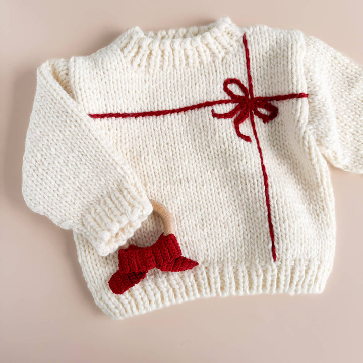 Teether Bow Red Cotton Crochet Fall Christmas Gift Holiday The Blueberry Hill Teether Bow Red Cotton Crochet Fall Christmas Gift Holiday Bonjour Fete - Party Supplies