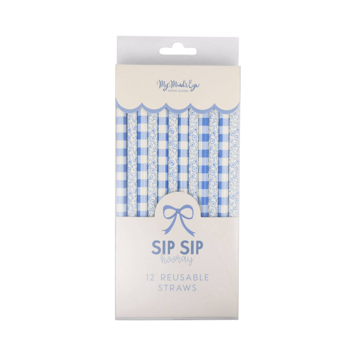 PLSS349 - Blue Plaid Floral Reusable Straws My Mind’s Eye PLSS349 - Blue Plaid Floral Reusable Straws Bonjour Fete - Party Supplies