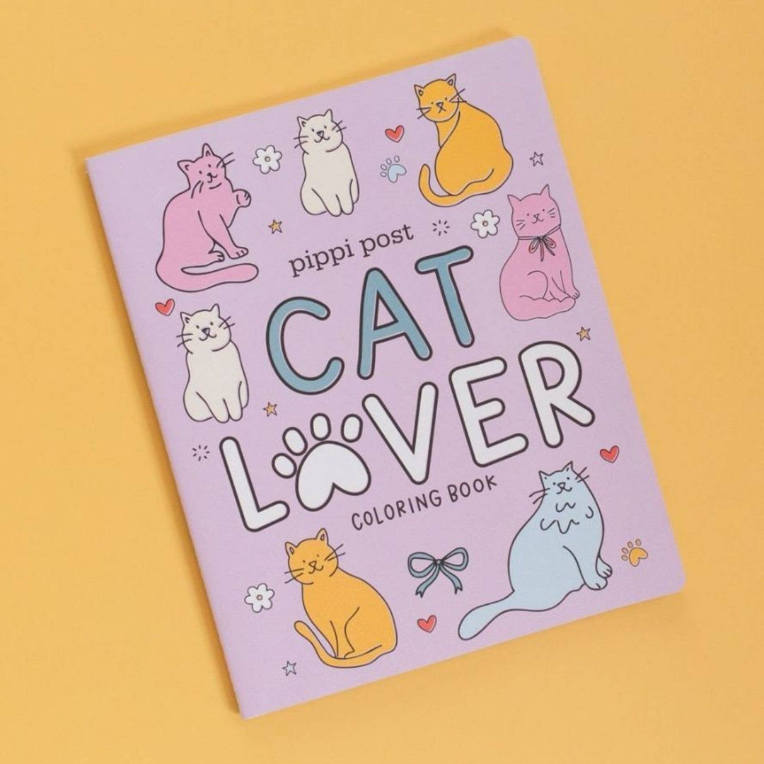 Cat Lover coloring book on a yellow background, 40 pages of kittens and bows for birthday gifts