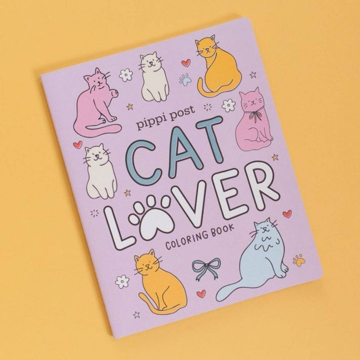 Cat Lover coloring book on a yellow background, 40 pages of kittens and bows for birthday gifts
