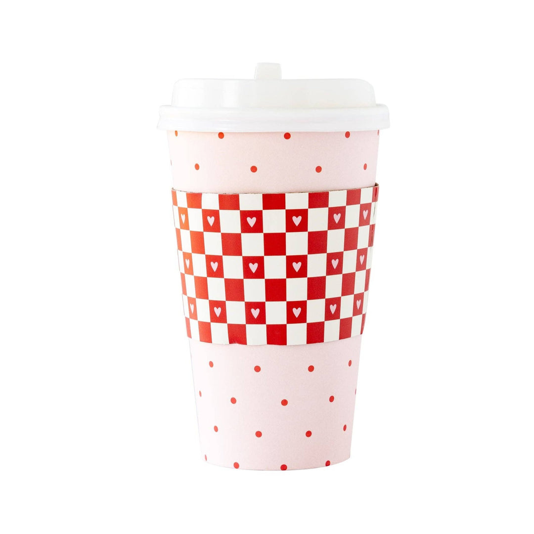 Pink & Red Checker Heart Coffee Cups Bonjour Fete Party Supplies Valentine's Day Party Supplies