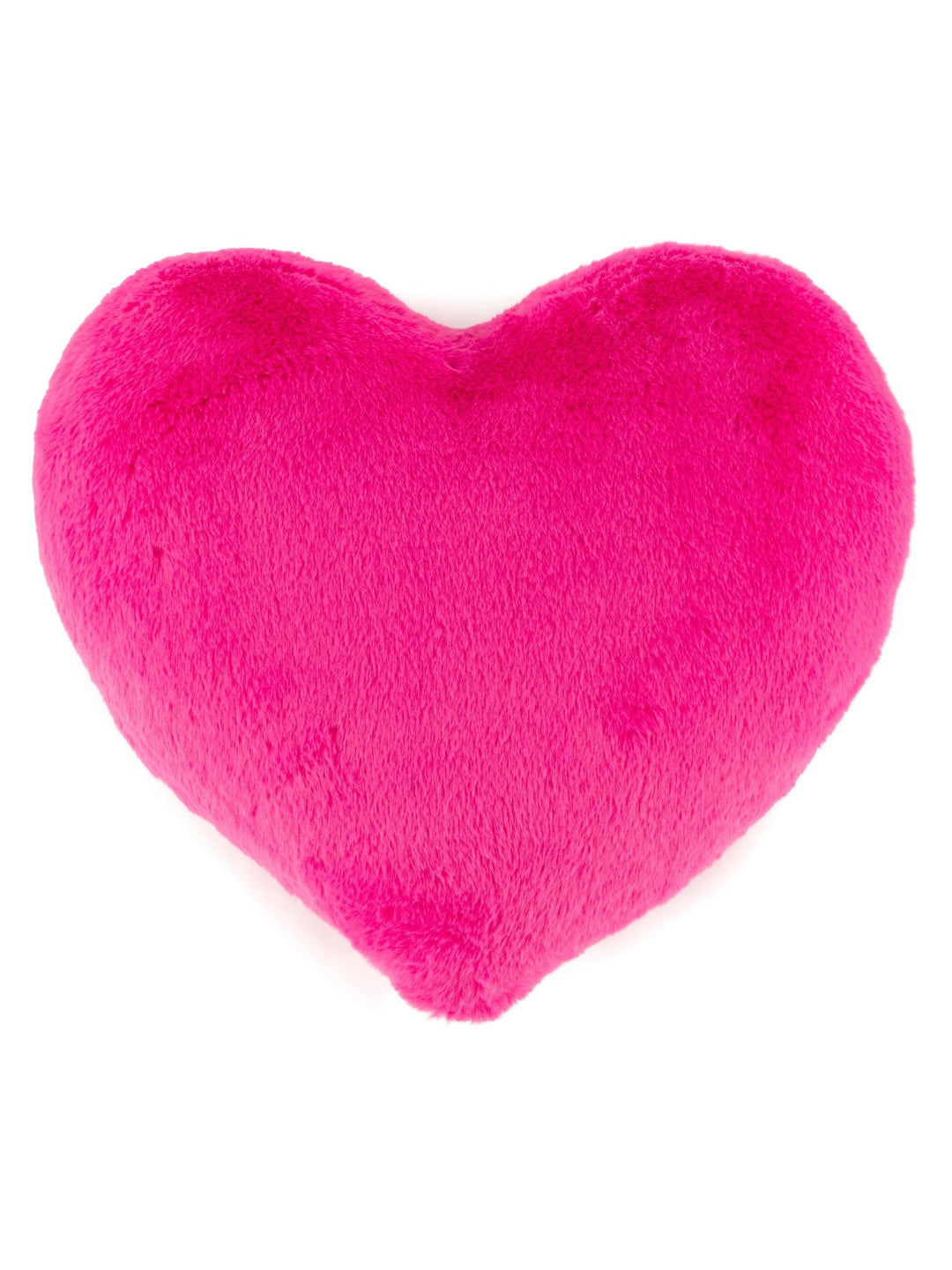 A bright hot pink plush heart-shaped pillow on a solid white background.