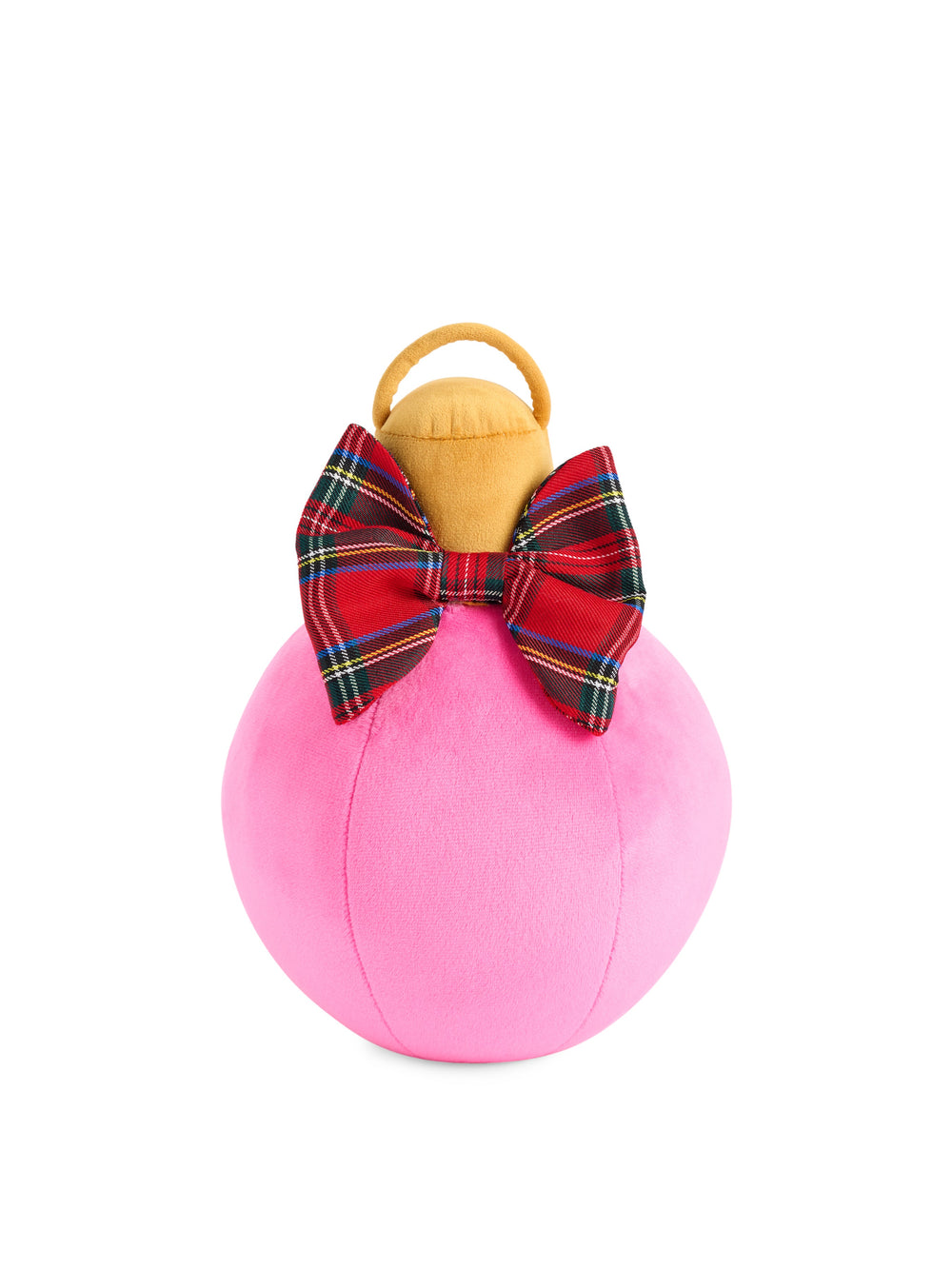 Pink small ornament pillow with a tartan bow on white
