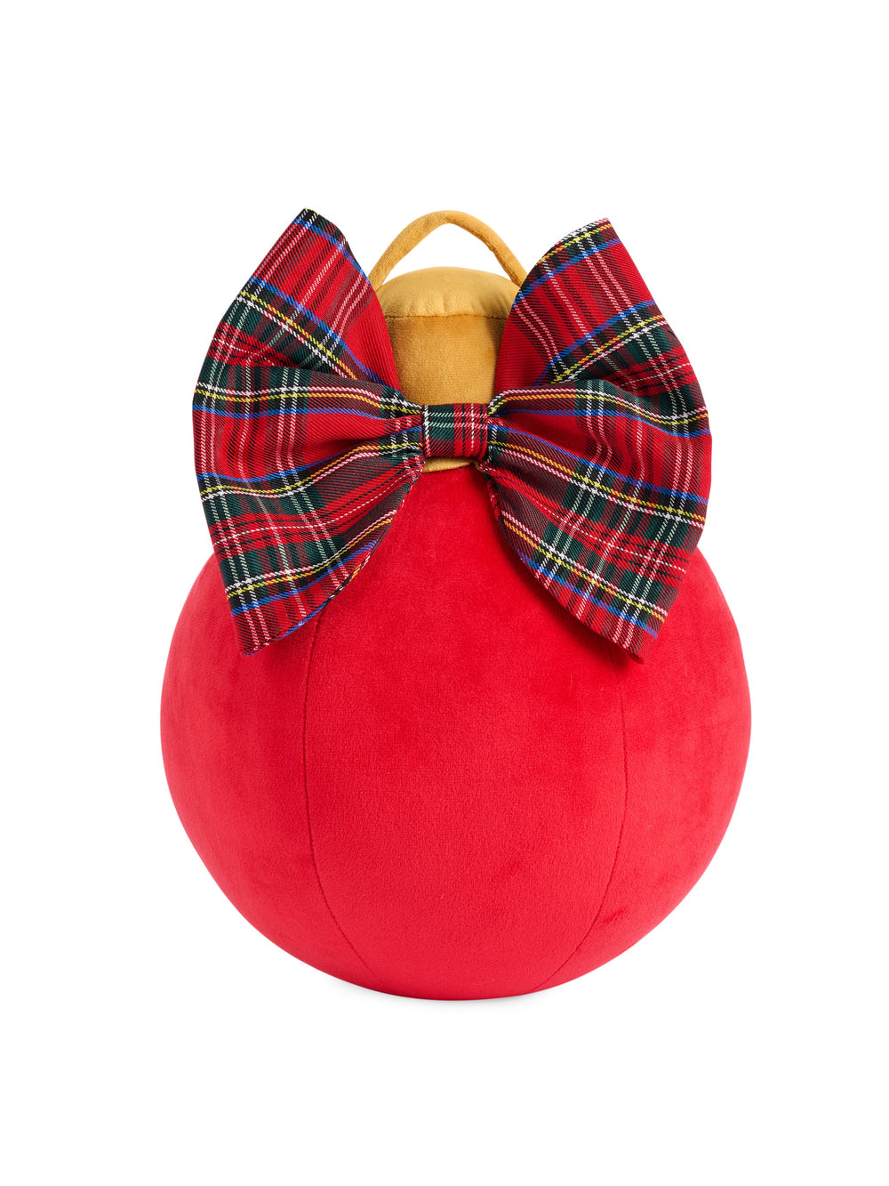 Red medium ornament pillow with a red tartan bow on white