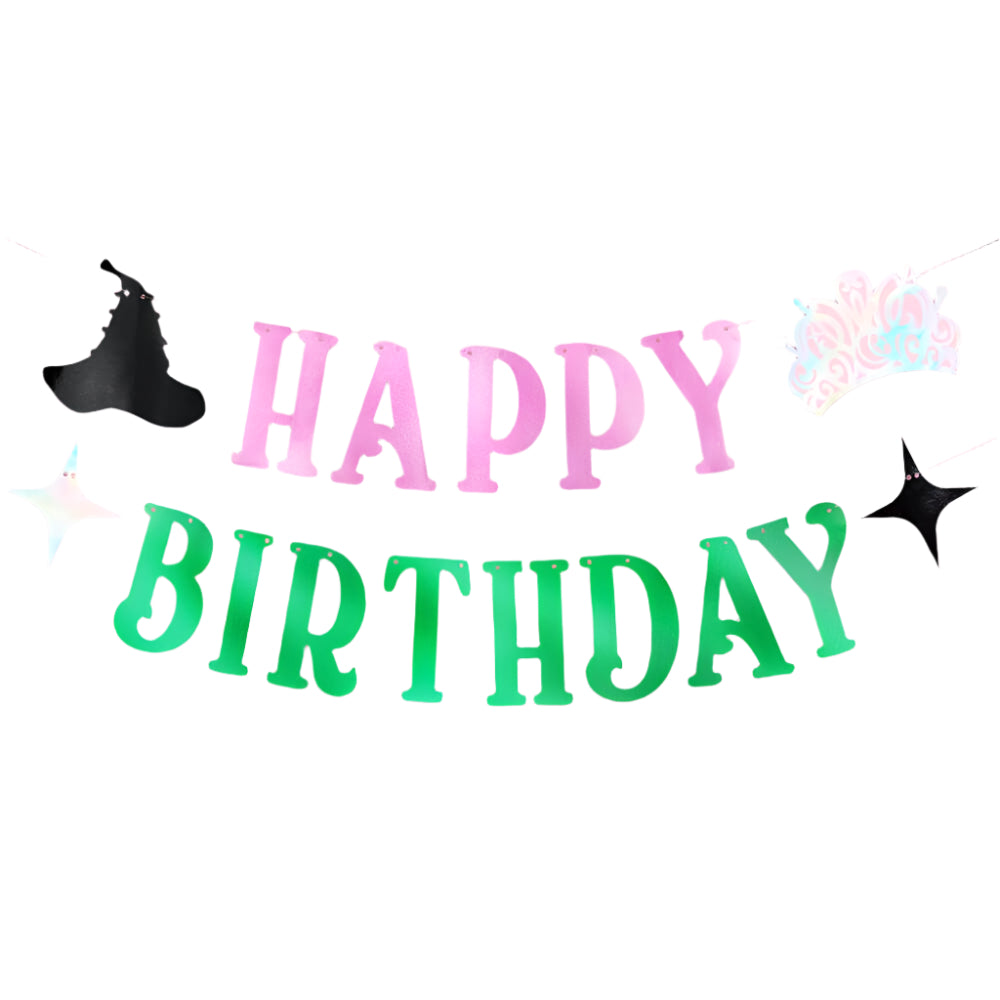 Birthday Witch Banner - pink + green foil banner, Emerald, Wizard xo, Fetti Birthday Witch Banner - pink + green foil banner, Emerald, Wizard Bonjour Fete - Party Supplies