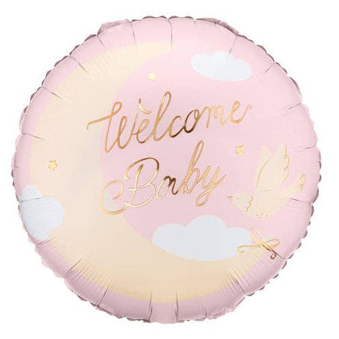 Welcome Baby Pink Round Foil Balloon 18 in. THE BALLOON HUB Welcome Baby Pink Round Foil Balloon 18 in. Bonjour Fete - Party Supplies