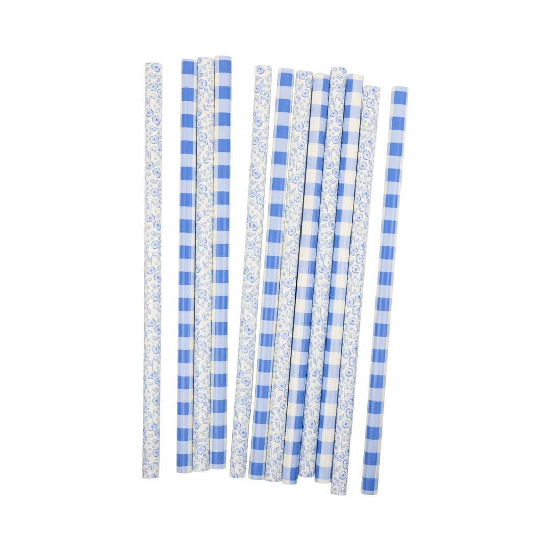 PLSS349 - Blue Plaid Floral Reusable Straws My Mind’s Eye PLSS349 - Blue Plaid Floral Reusable Straws Bonjour Fete - Party Supplies