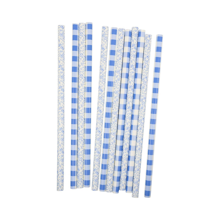 PLSS349 - Blue Plaid Floral Reusable Straws My Mind’s Eye PLSS349 - Blue Plaid Floral Reusable Straws Bonjour Fete - Party Supplies