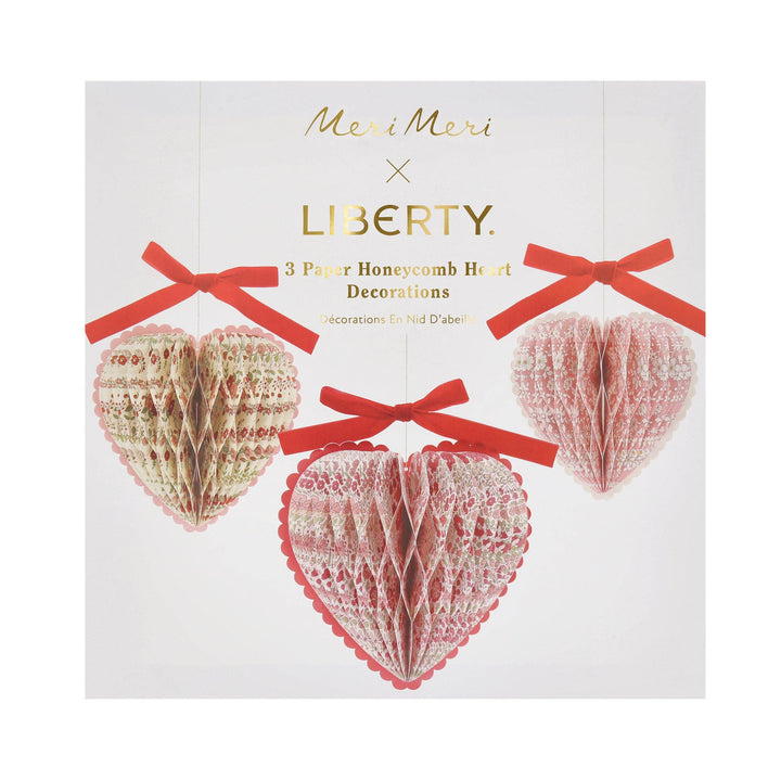 Meri Meri x Liberty Paper Honeycomb Heart Decorations Meri Meri Meri Meri x Liberty Paper Honeycomb Heart Decorations Bonjour Fete - Party Supplies