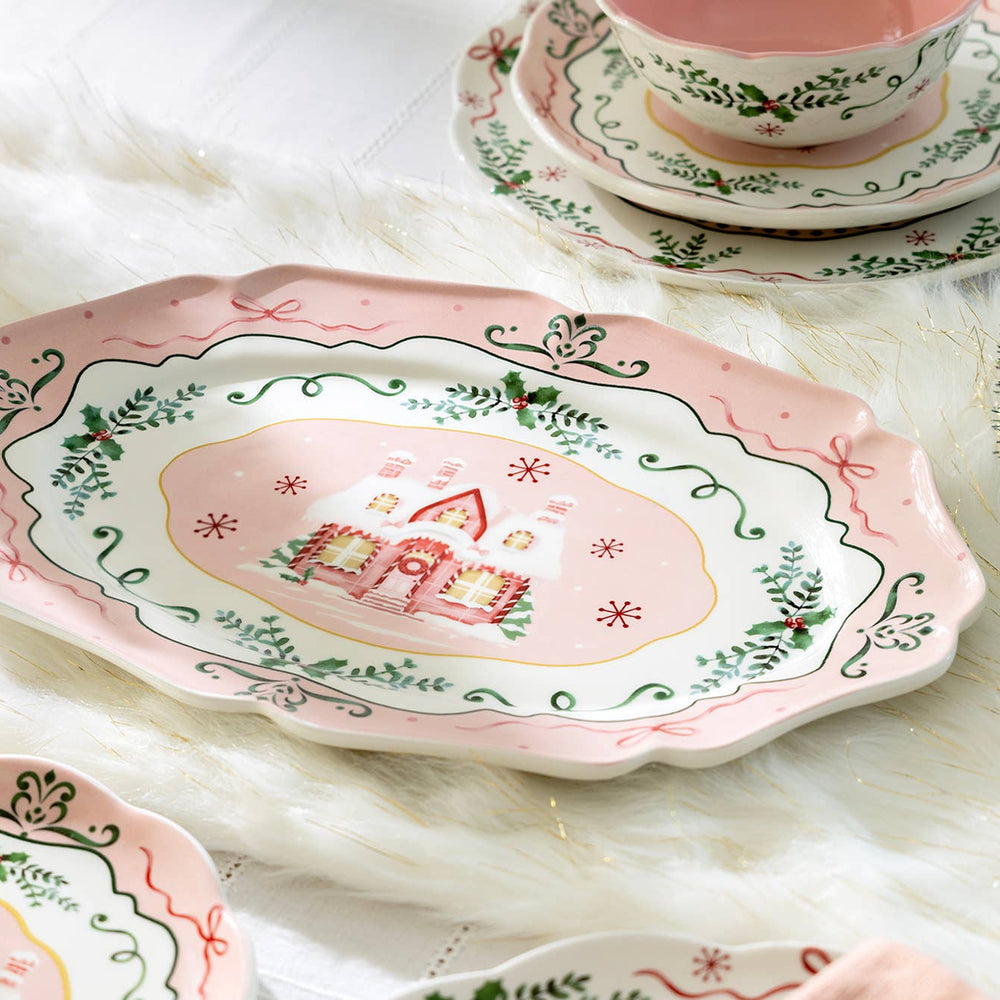 Christmas House Pink 14.5" Serving Platter Grace Teaware Christmas House Pink 14.5" Serving Platter Bonjour Fete - Party Supplies