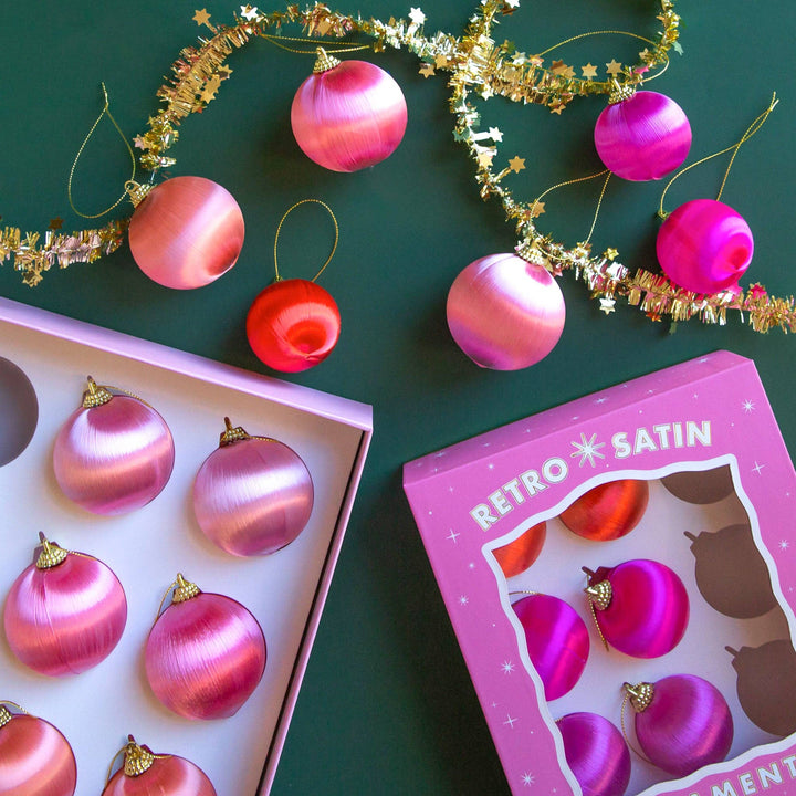 Retro Satin Ornaments | Set of 9 | Standard Sunshine Studios Retro Satin Ornaments | Set of 9 | Standard Bonjour Fete - Party Supplies