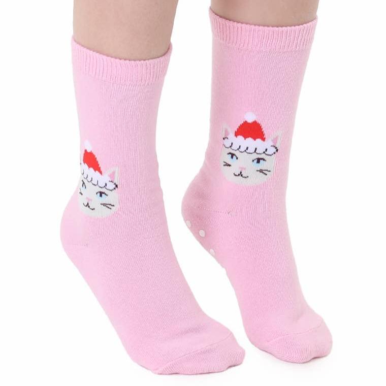 3D Packaged Crew Socks - Kids - Holiday - Santa Kitty -Pink Living Royal Bonjour Fete - Party Supplies