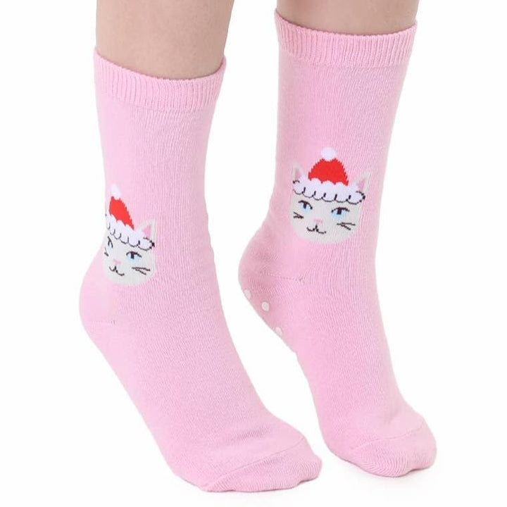 3D Packaged Crew Socks - Kids - Holiday - Santa Kitty -Pink Living Royal Bonjour Fete - Party Supplies