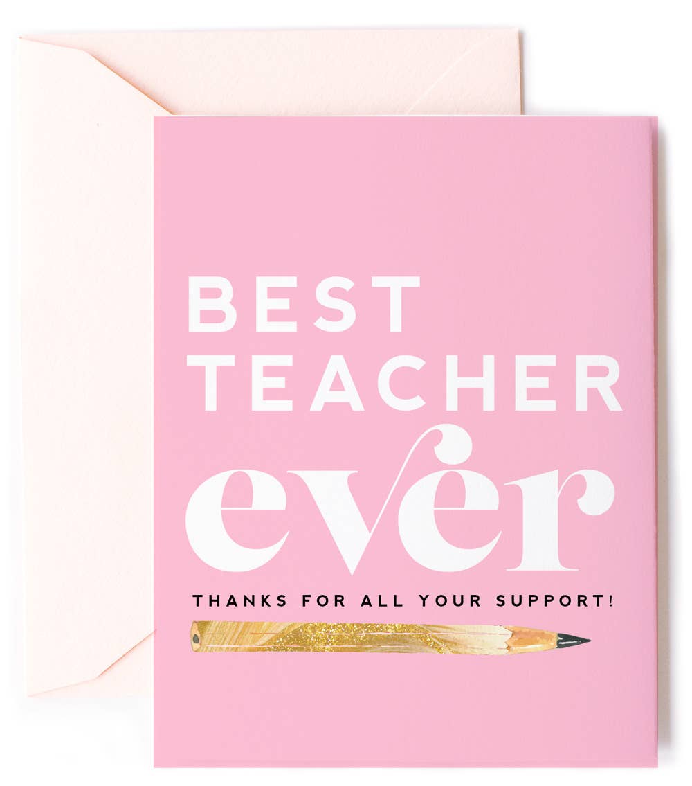 Best Teacher, Teacher Appreciation Thank You Greeting Card Kitty Meow Boutique Bonjour Fete - Party Supplies