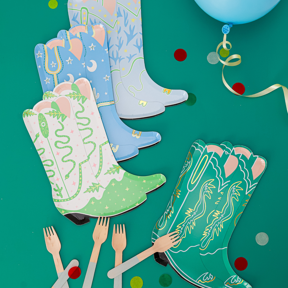 BLUE COWGIRL BOOT SHAPED PLATES Jollity & Co. + Daydream Society Plates BLUE COWGIRL BOOT SHAPED PLATES Bonjour Fete - Party Supplies
