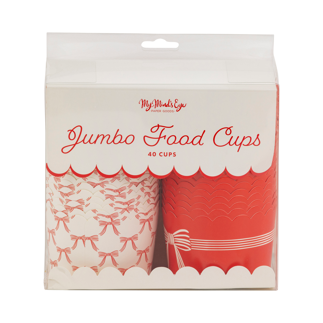 PLJC1887 - JUMBO Red Cream Bows 8 oz Baking Cups (40 ct) My Mind’s Eye PLJC1887 - JUMBO Red Cream Bows 8 oz Baking Cups (40 ct) Bonjour Fete - Party Supplies