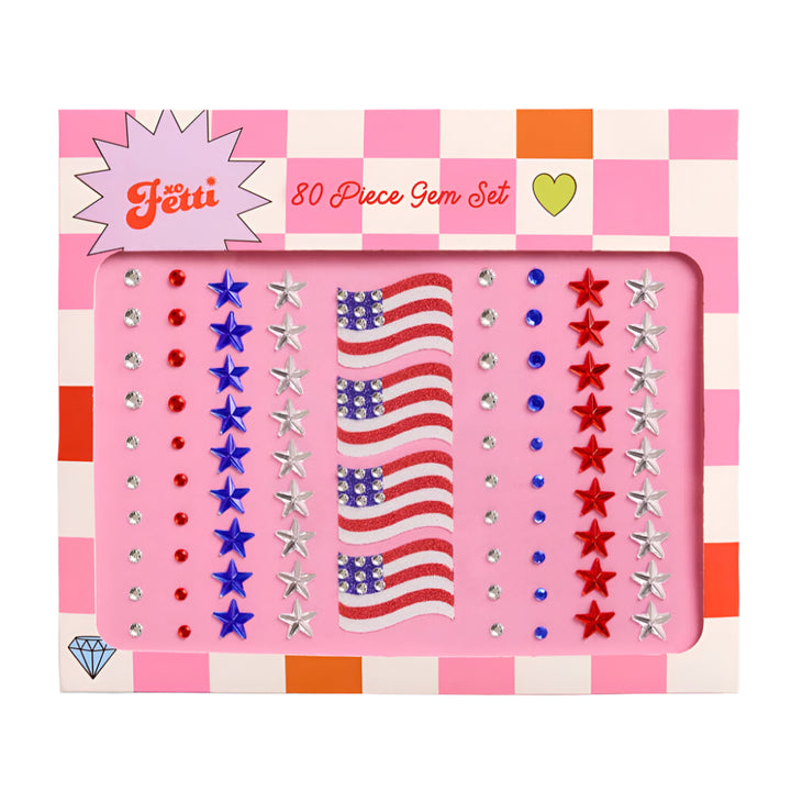 Americana Gem Set - 80 adhesive face gems, 4th of July, USA xo, Fetti Americana Gem Set - 80 adhesive face gems, 4th of July, USA Bonjour Fete - Party Supplies