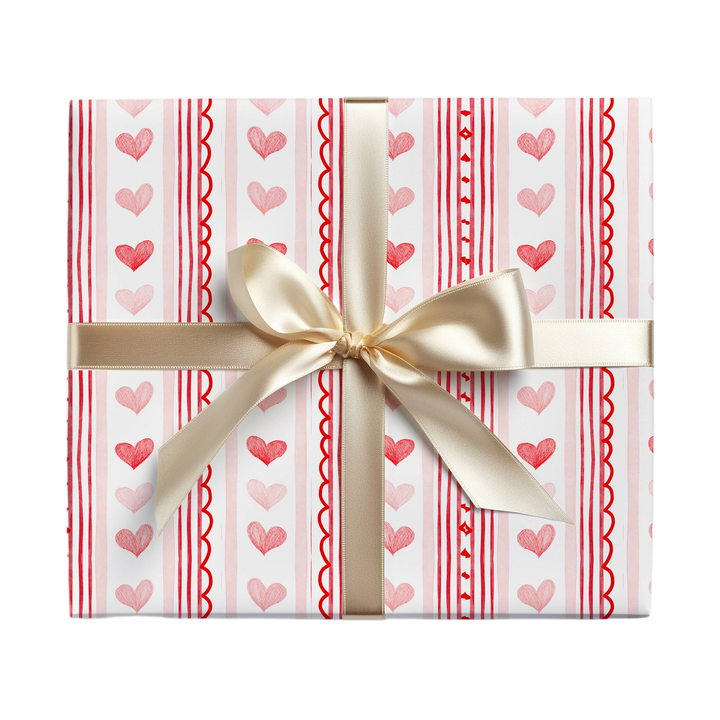 HEARTS & STRIPES GIFT WRAP SHEETS JOSIL Paperie & Gift Gift Wrapping HEARTS & STRIPES GIFT WRAP SHEETS Bonjour Fete - Party Supplies