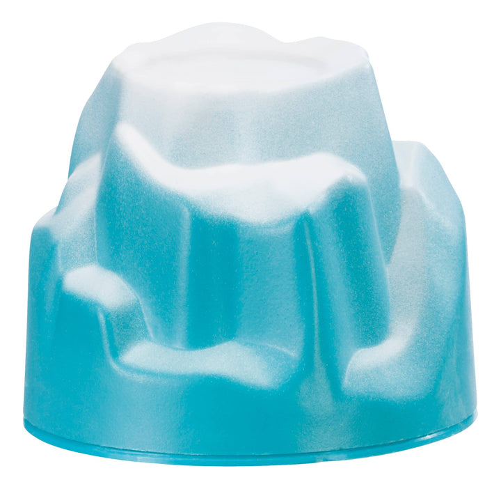 Blue and white iceberg that slowly hatches into a growing yeti when dropped in water