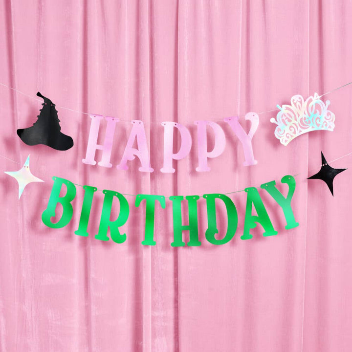 Birthday Witch Banner - pink + green foil banner, Emerald, Wizard xo, Fetti Birthday Witch Banner - pink + green foil banner, Emerald, Wizard Bonjour Fete - Party Supplies