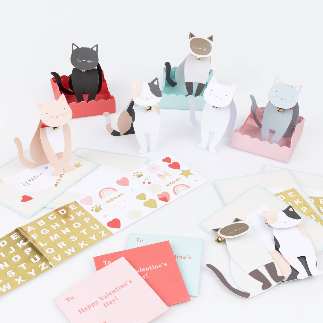 Cat Valentine's Cards & Stickers Set Meri Meri Cat Valentine's Cards & Stickers Set Bonjour Fete - Party Supplies