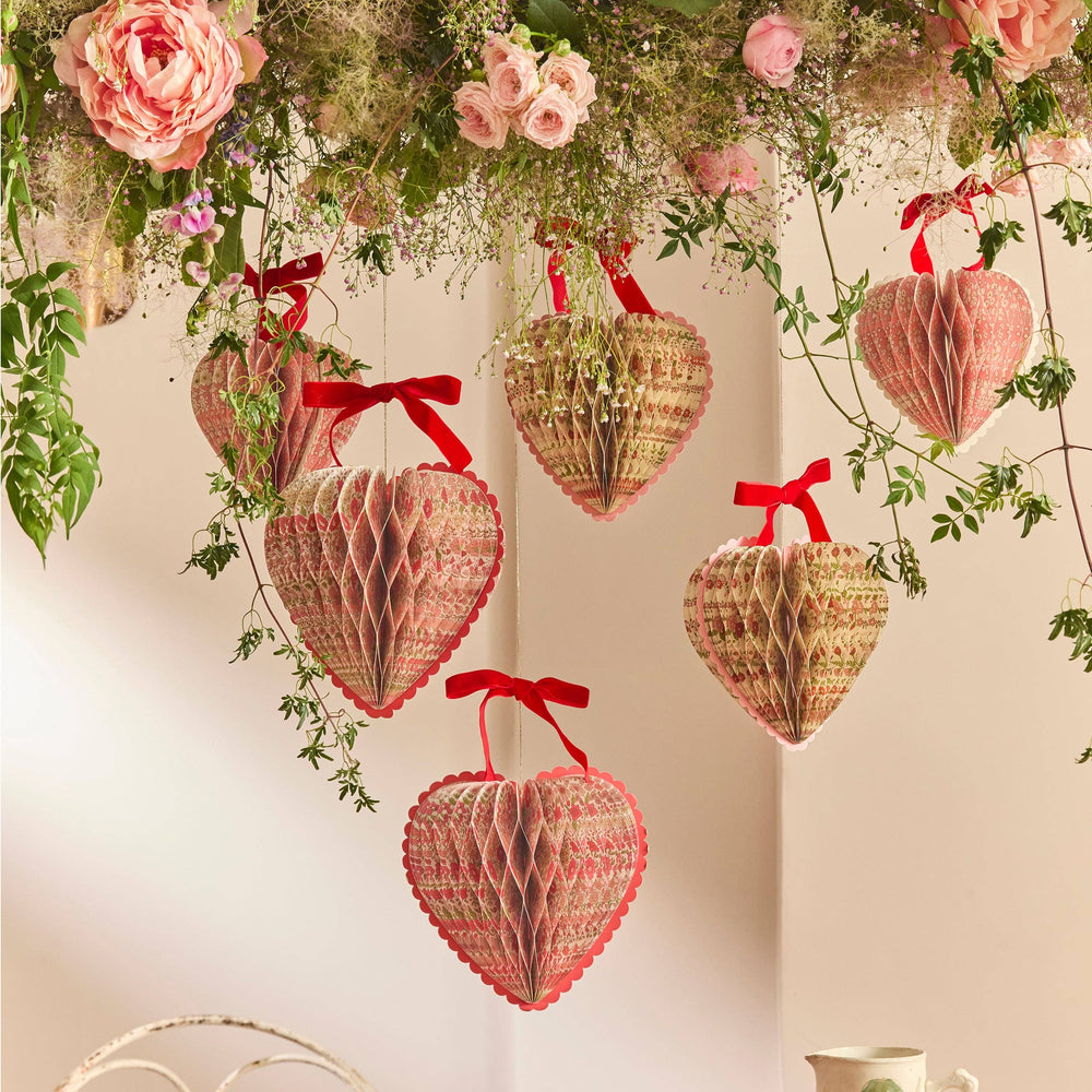 Meri Meri x Liberty Paper Honeycomb Heart Decorations Meri Meri Meri Meri x Liberty Paper Honeycomb Heart Decorations Bonjour Fete - Party Supplies