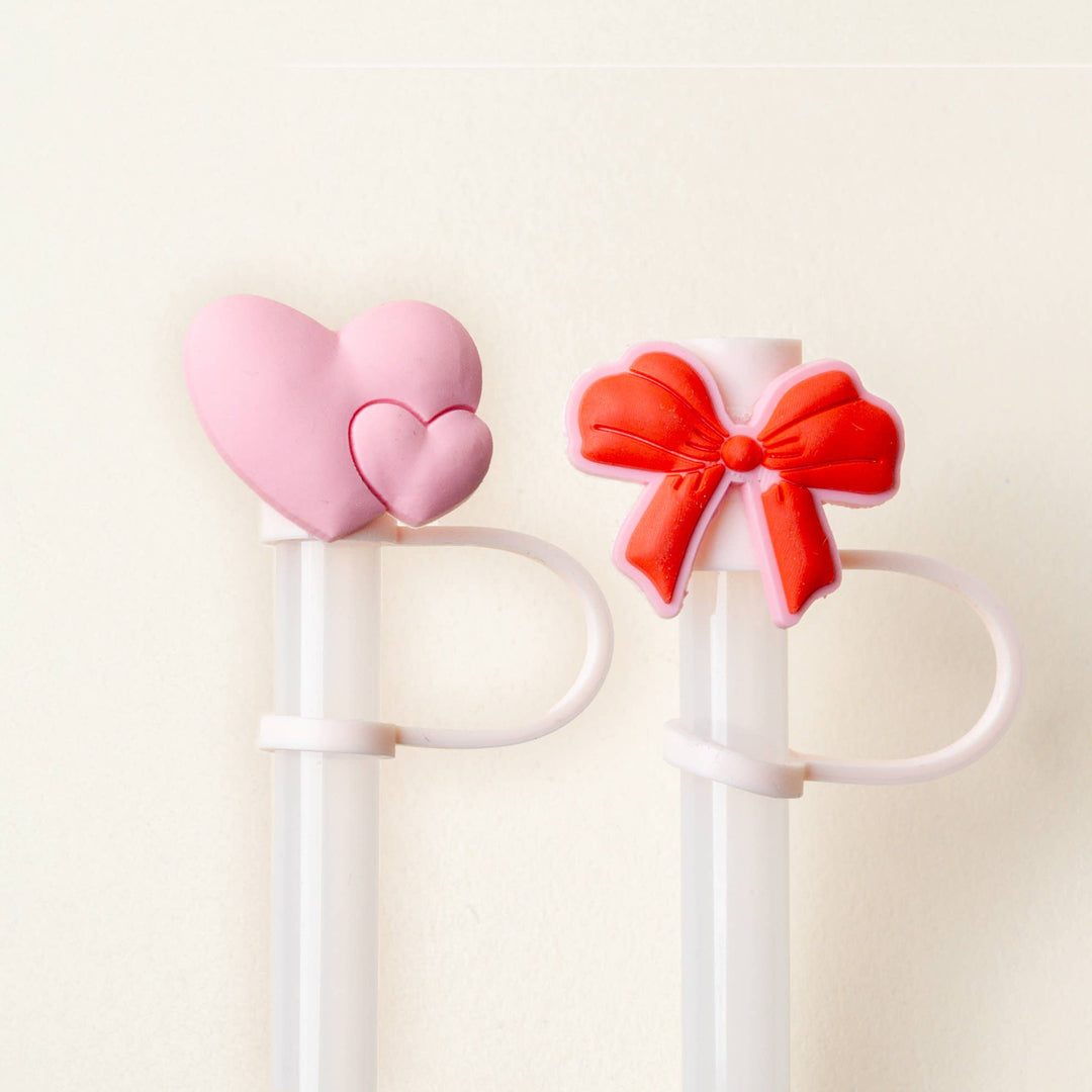 HEART & BOW STRAW TOPPER SET The Darling Effect HEART & BOW STRAW TOPPER SET Bonjour Fete - Party Supplies