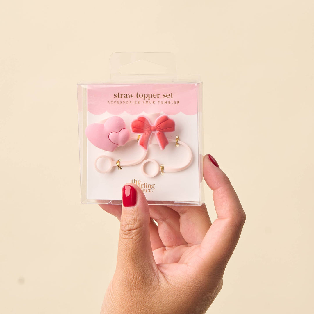 HEART & BOW STRAW TOPPER SET The Darling Effect HEART & BOW STRAW TOPPER SET Bonjour Fete - Party Supplies