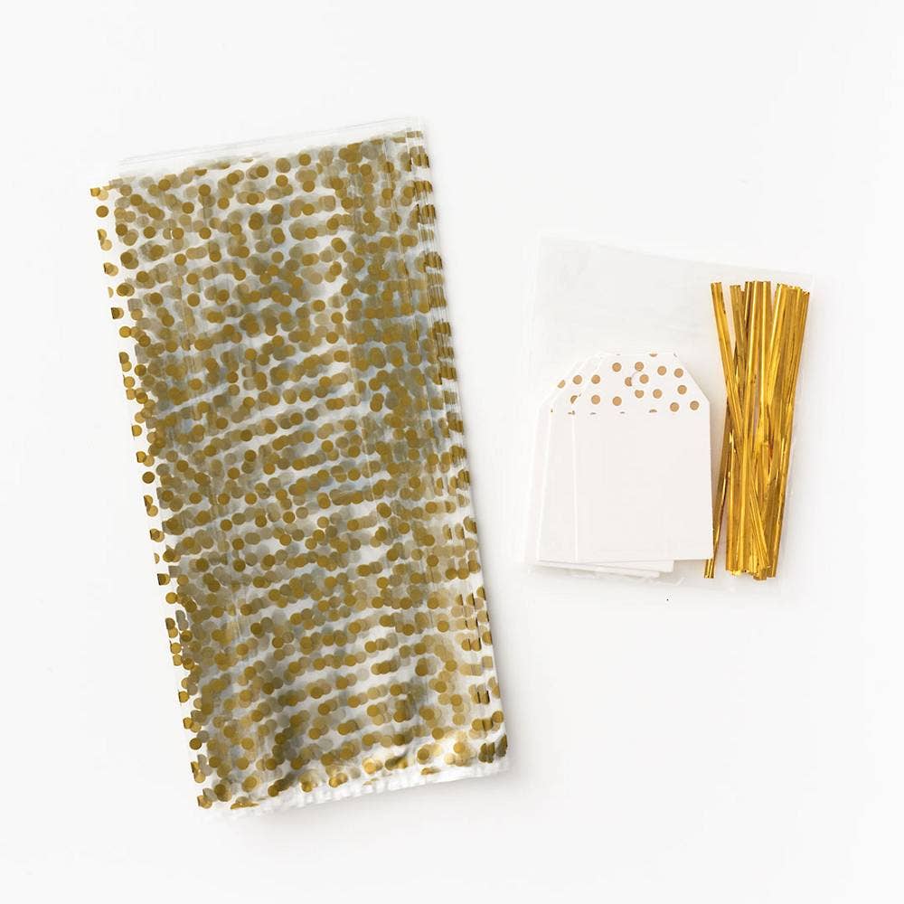GOLD CONFETTI DOT CELLO BAGS Paper Source Wholesale Gift Wrapping GOLD CONFETTI DOT CELLO BAGS Bonjour Fete - Party Supplies