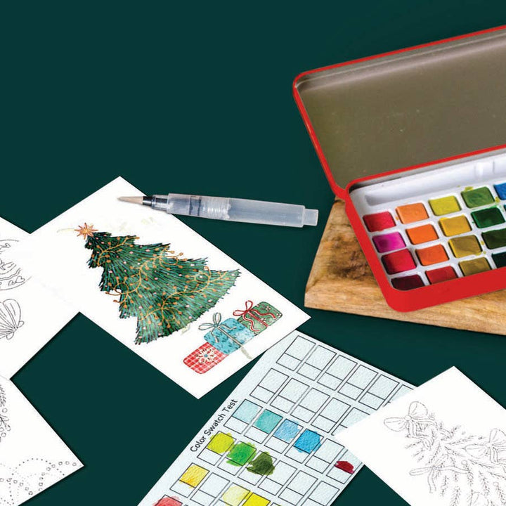 Retro Red Christmas watercolor painting kit