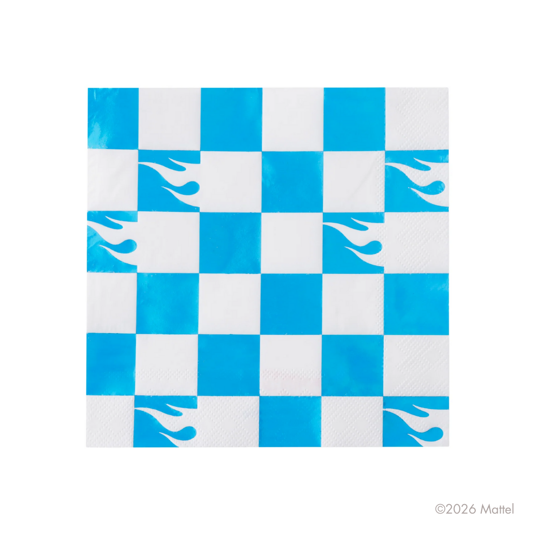 HOT WHEELS™ X BONJOUR FETE BLUE FOIL CHECKER LARGE NAPKINS Bonjour Fete Napkins HOT WHEELS™ X BONJOUR FETE BLUE FOIL CHECKER LARGE NAPKINS Bonjour Fete - Party Supplies