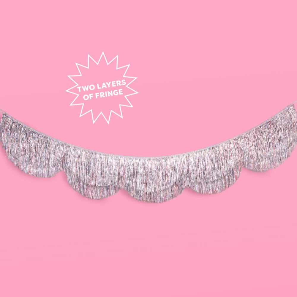 SILVER IRIDESCENT FRINGE SCALLOPED BANNER xo, Fetti Garlands & Banners SILVER IRIDESCENT FRINGE SCALLOPED BANNER Bonjour Fete - Party Supplies