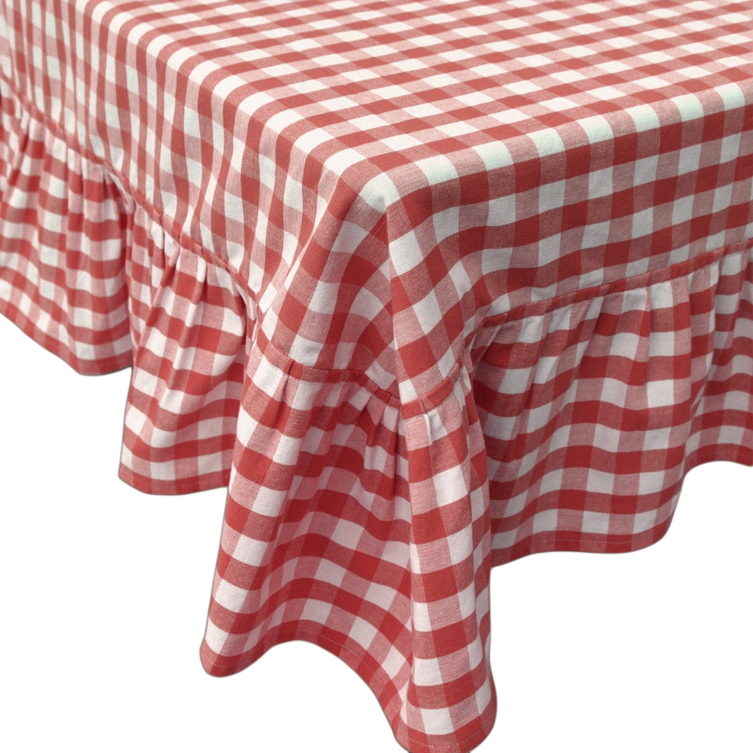 RED GINGHAM RUFFLED TABLECLOTH Galley and Fen Table Covers & Placemats RED GINGHAM RUFFLED TABLECLOTH Bonjour Fete - Party Supplies