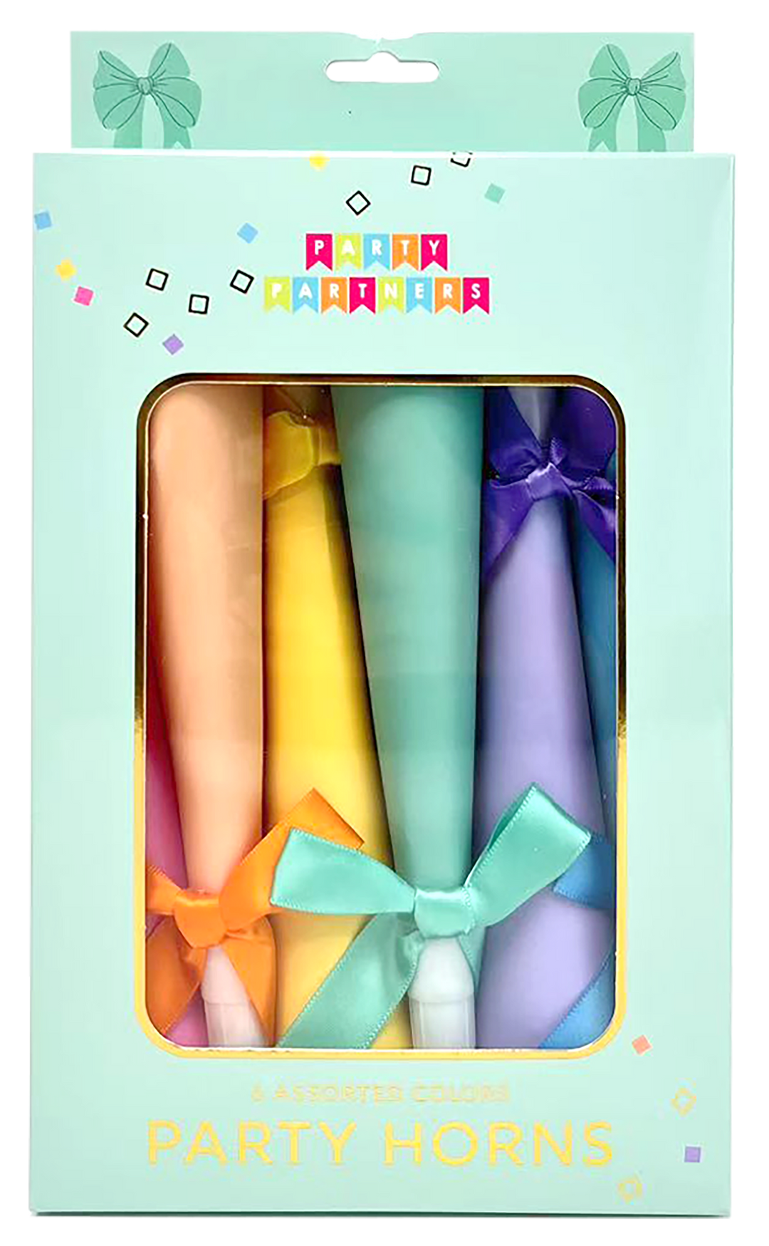 Pastel bow party horn tooters for a birthday party