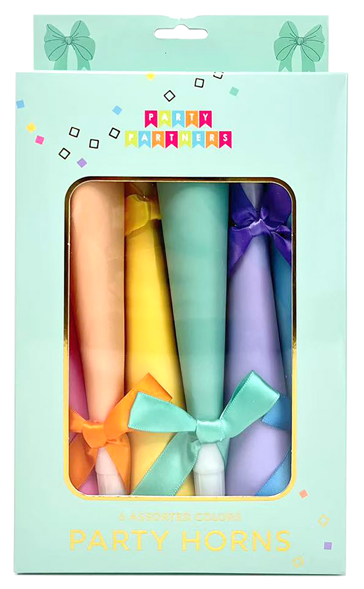 Pastel bow party horn tooters for a birthday party