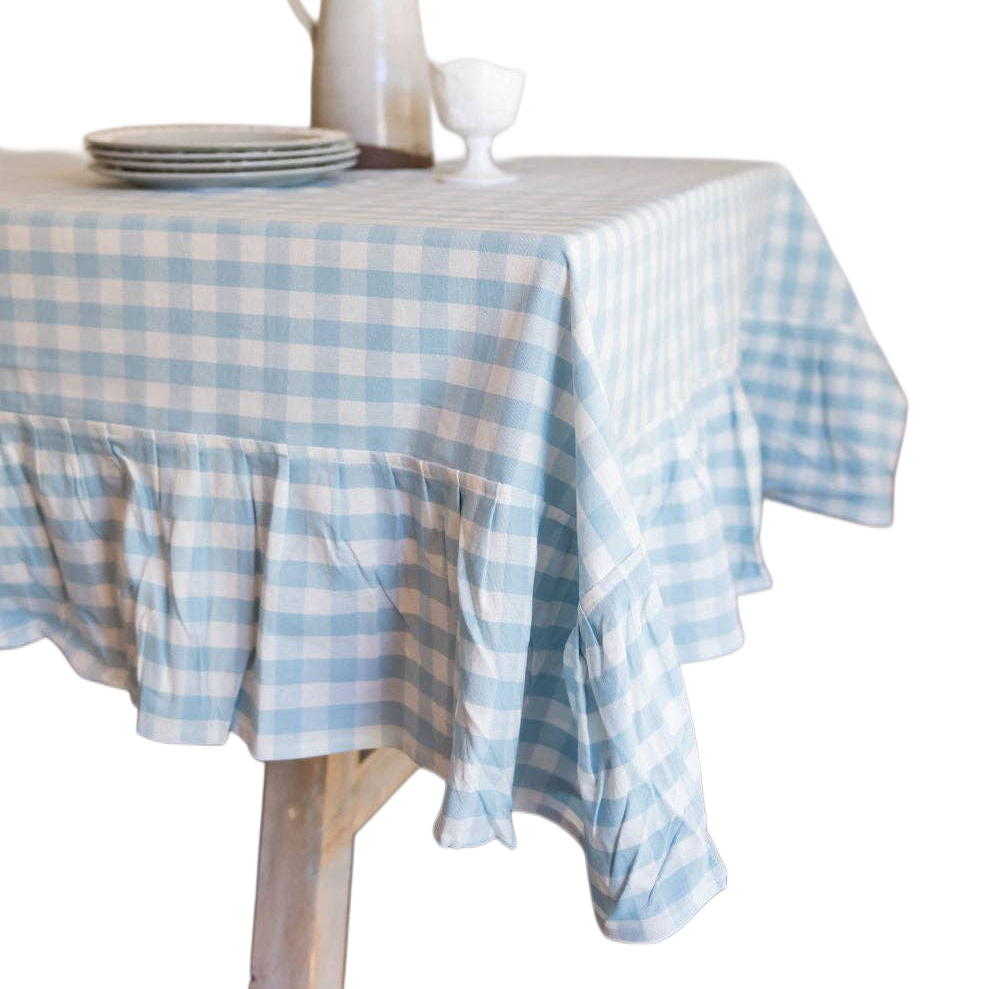 BLUE GINGHAM RUFFLED TABLECLOTH Galley and Fen Table Covers & Placemats BLUE GINGHAM RUFFLED TABLECLOTH Bonjour Fete - Party Supplies