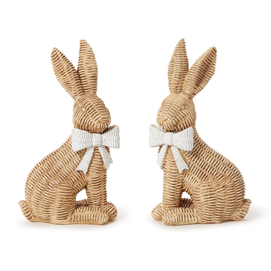 BASKET WEAVE BUNNY WITH BOW Two's Company Easter Home Set of 2 Bunnies (each facing in) BASKET WEAVE BUNNY WITH BOW Bonjour Fete - Party Supplies