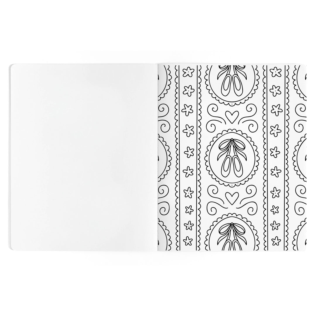 Ballet slipper medallion pattern coloring page for young dancers after rehearsal