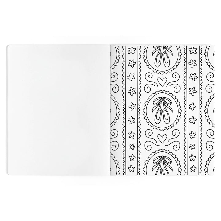 Ballet slipper medallion pattern coloring page for young dancers after rehearsal