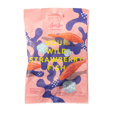 Sour Wild Strawberry Fish - Swedish Candy 5.2oz (150g) BonBon - A Swedish Candy Co Sour Wild Strawberry Fish - Swedish Candy 5.2oz (150g) Bonjour Fete - Party Supplies