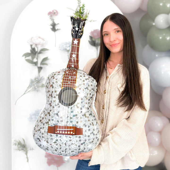 SILVER GUITAR FOIL BALLOON Zoey Christina SILVER GUITAR FOIL BALLOON Bonjour Fete - Party Supplies