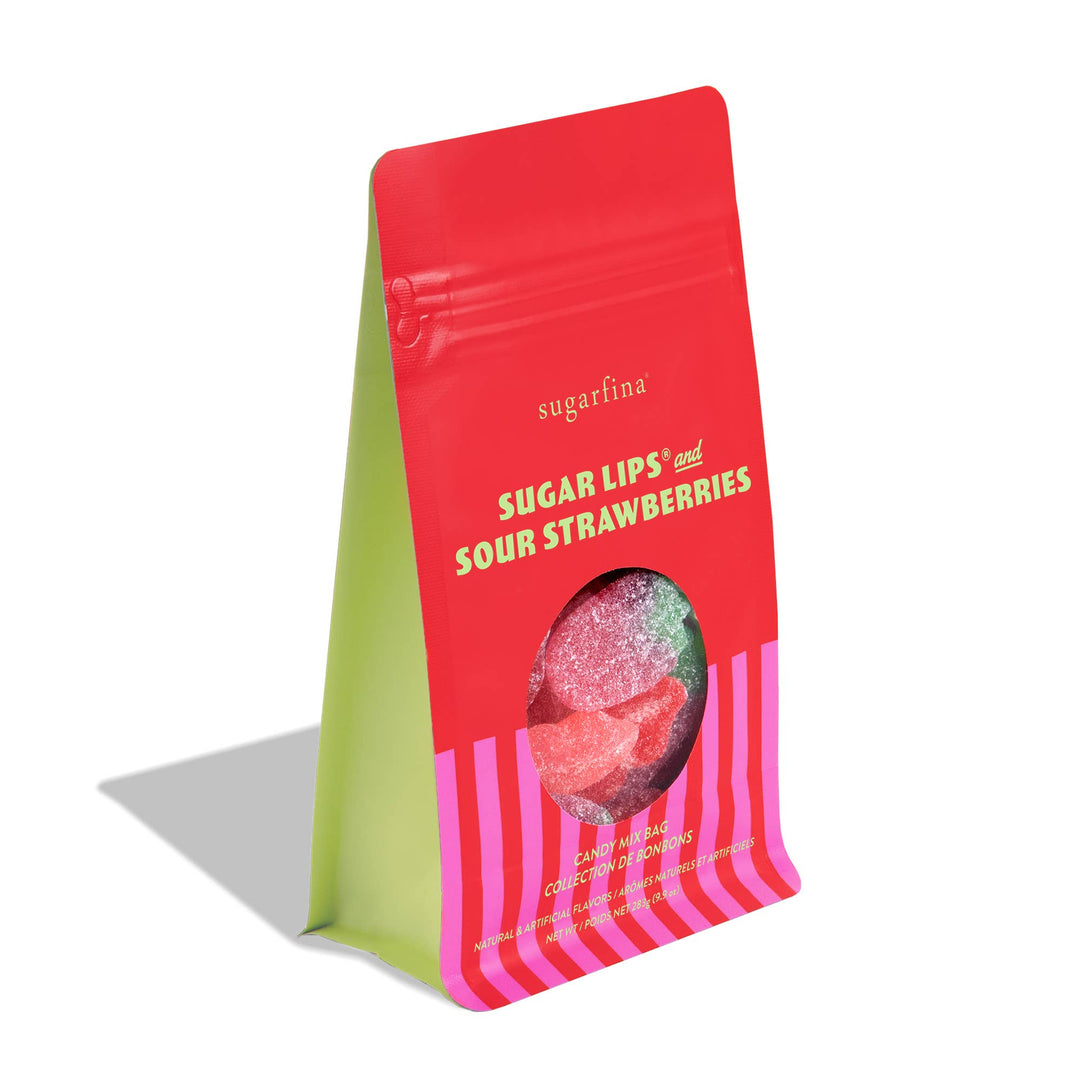 sugarfina 'Sugar Lips and Sour Strawberries' candy bag on a white background
